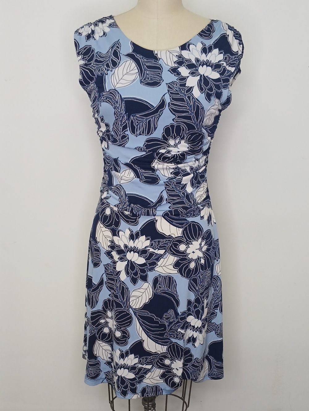 Enfocus Studio Blue And White Floral And Dot Dress / Size 10